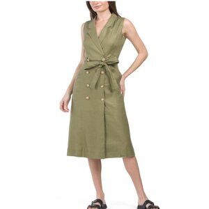 Elie Tahari Green Linen Double Breasted Shirt Dress
